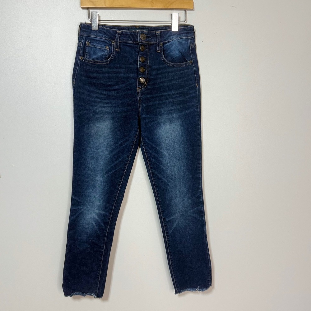 Aeropostale Jeans Women 10 Blue Flex Effects Super High Rise Crop Button Fly Raw